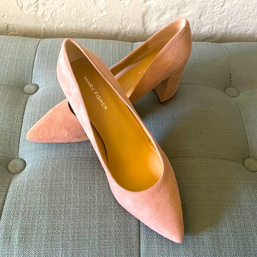 Tan faux suede chunky heel